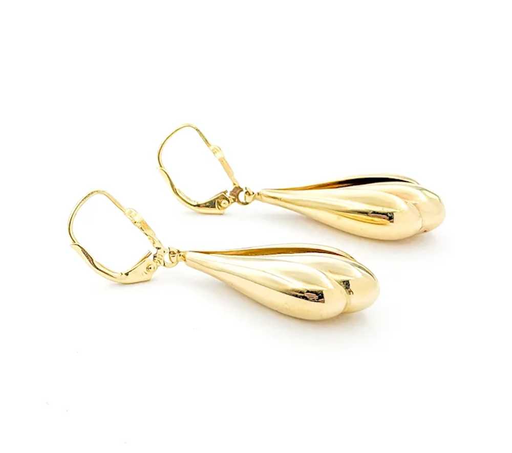 Vintage Puffy Dangle Earrings In Yellow Gold - image 5