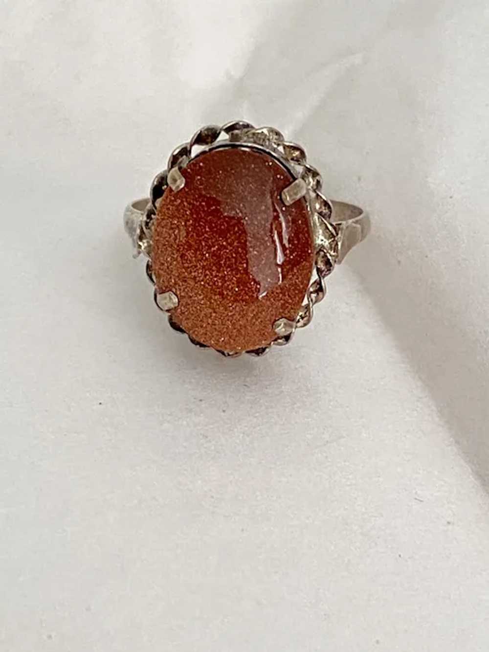 Vintage Sterling Silver Sunstone Gold Stone Ring … - image 2