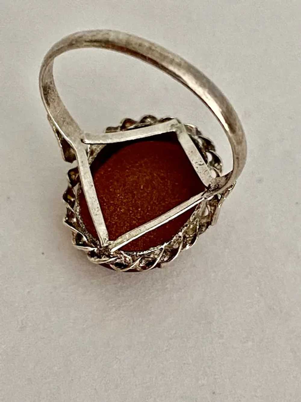 Vintage Sterling Silver Sunstone Gold Stone Ring … - image 3