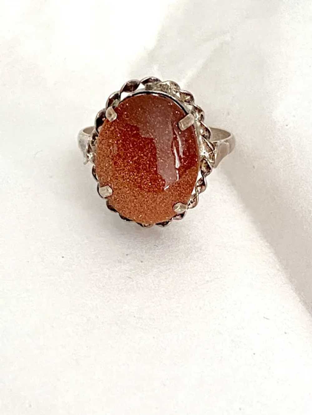 Vintage Sterling Silver Sunstone Gold Stone Ring … - image 4