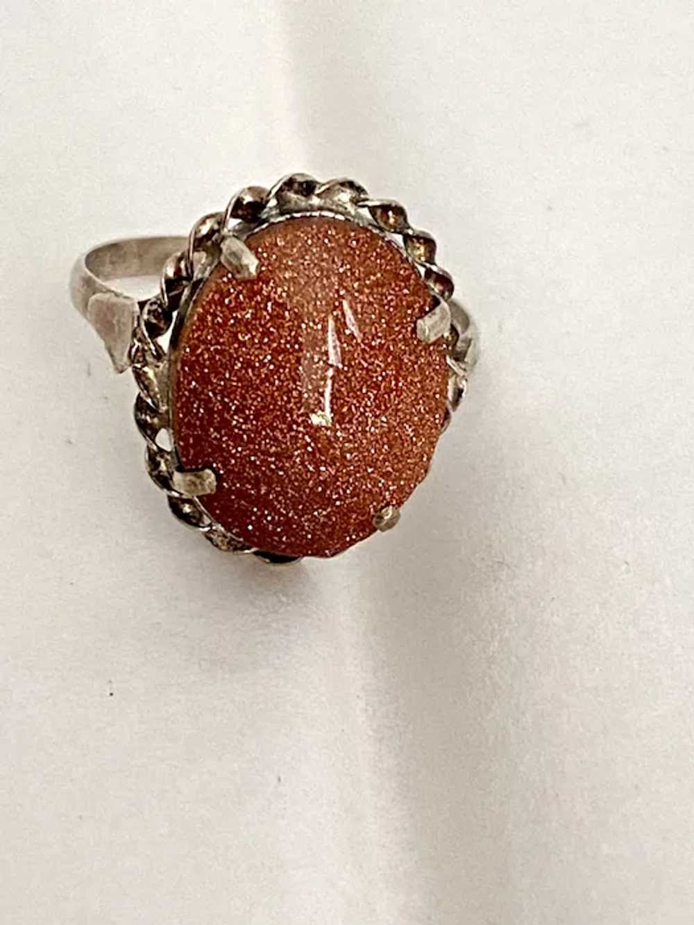 Vintage Sterling Silver Sunstone Gold Stone Ring … - image 7