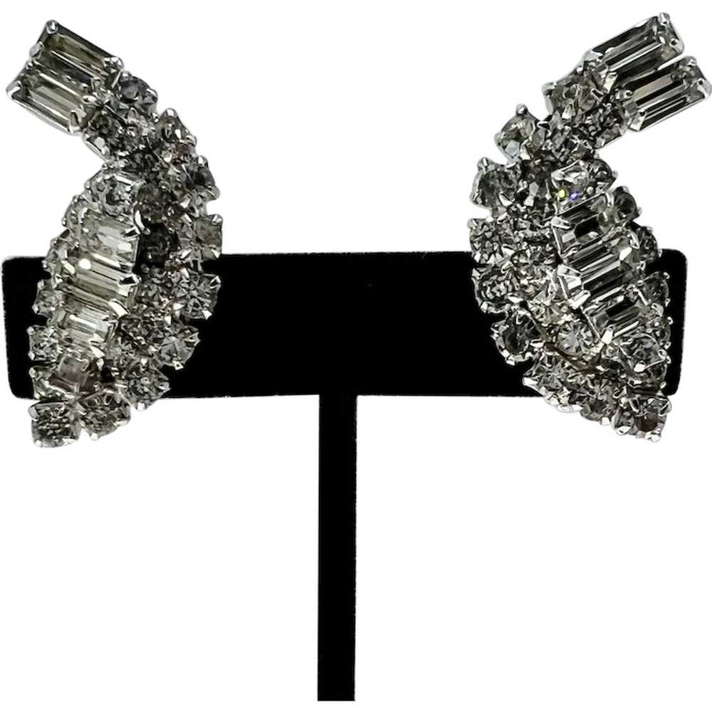 Gorgeous Kramer Clear Rhinestone Clip Earrings - image 1