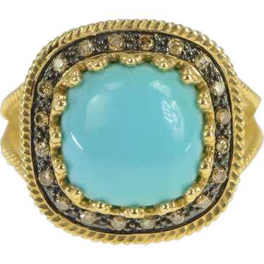 14K Elaborate Turquoise Fancy Diamond Halo Ring Si