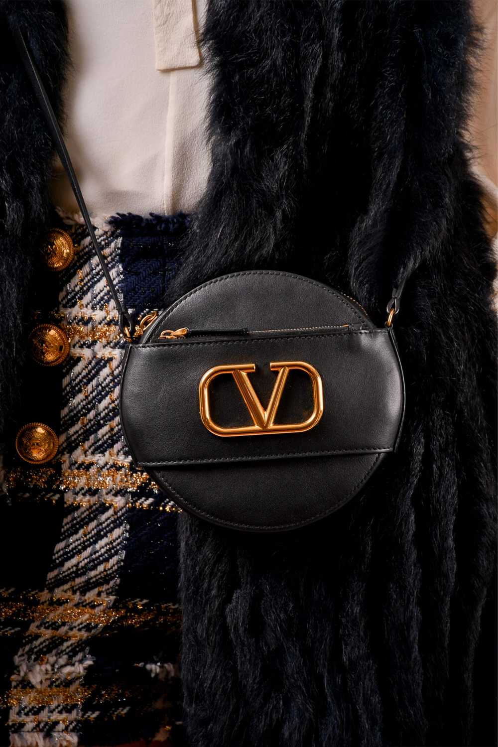 Valentino Black Leather Round V-Logo Crossbody Bag - image 1