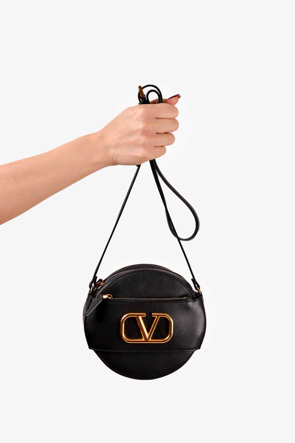 Valentino Black Leather Round V-Logo Crossbody Bag - image 4