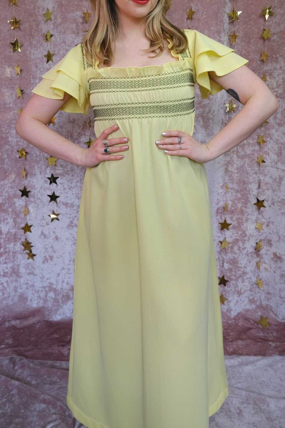 Vintage 60s Buttercup Yellow Maxi Dress - UK size… - image 3