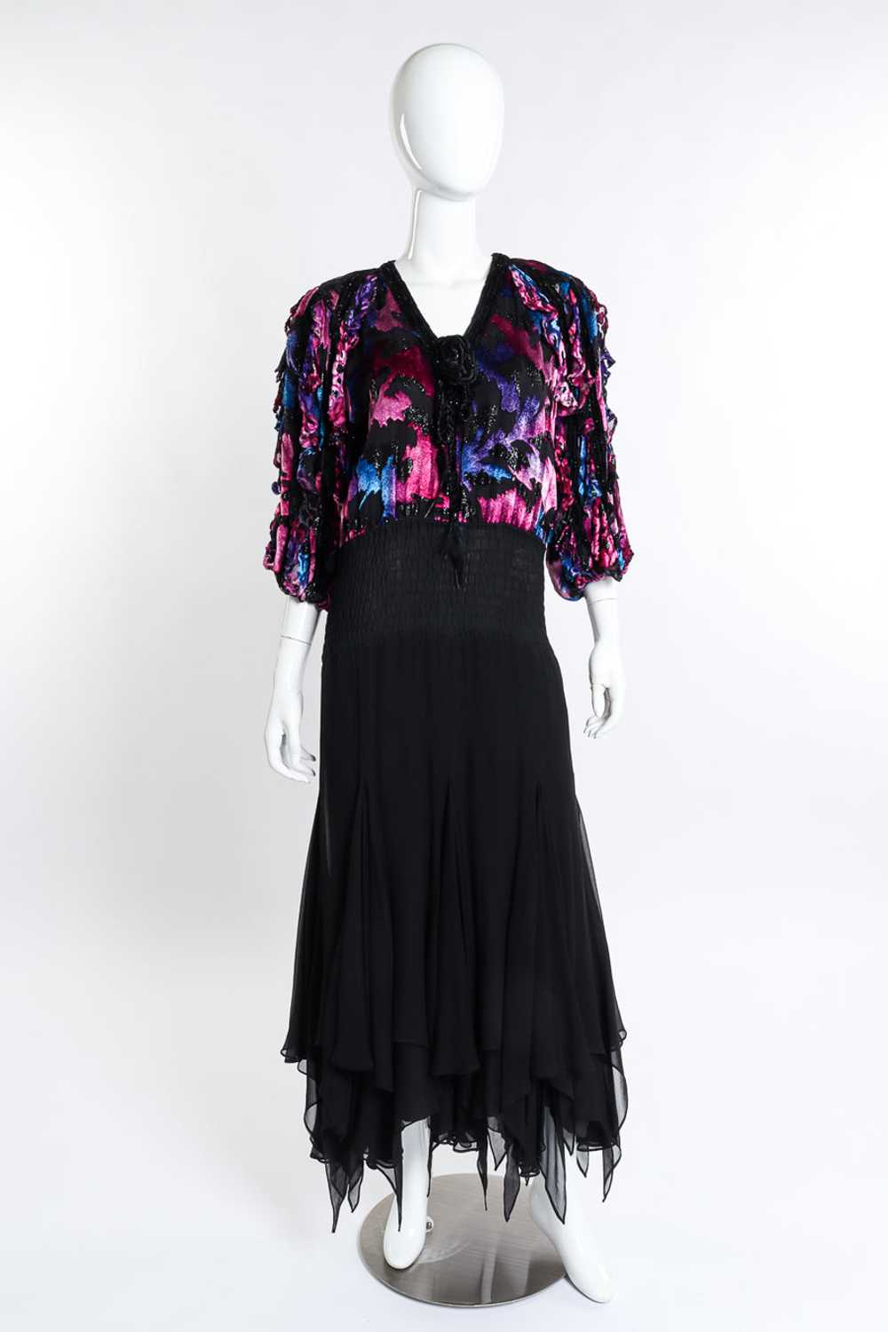 DIANE FREIS Shirred Velvet Burnout Dress - image 1