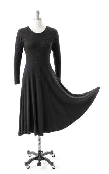 NEW ARRIVAL || 1980s Beaded Black Jersey Dress | m