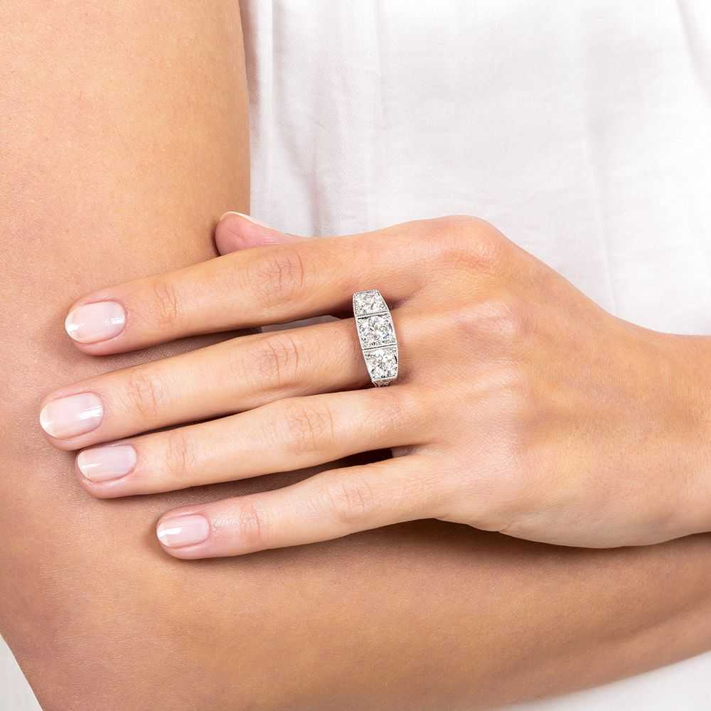 Art Deco Three-Stone Diamond Ring - image 6
