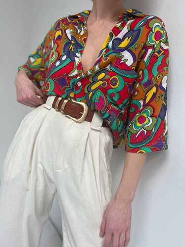 Vintage Bright & Colorful Patterned Blouse