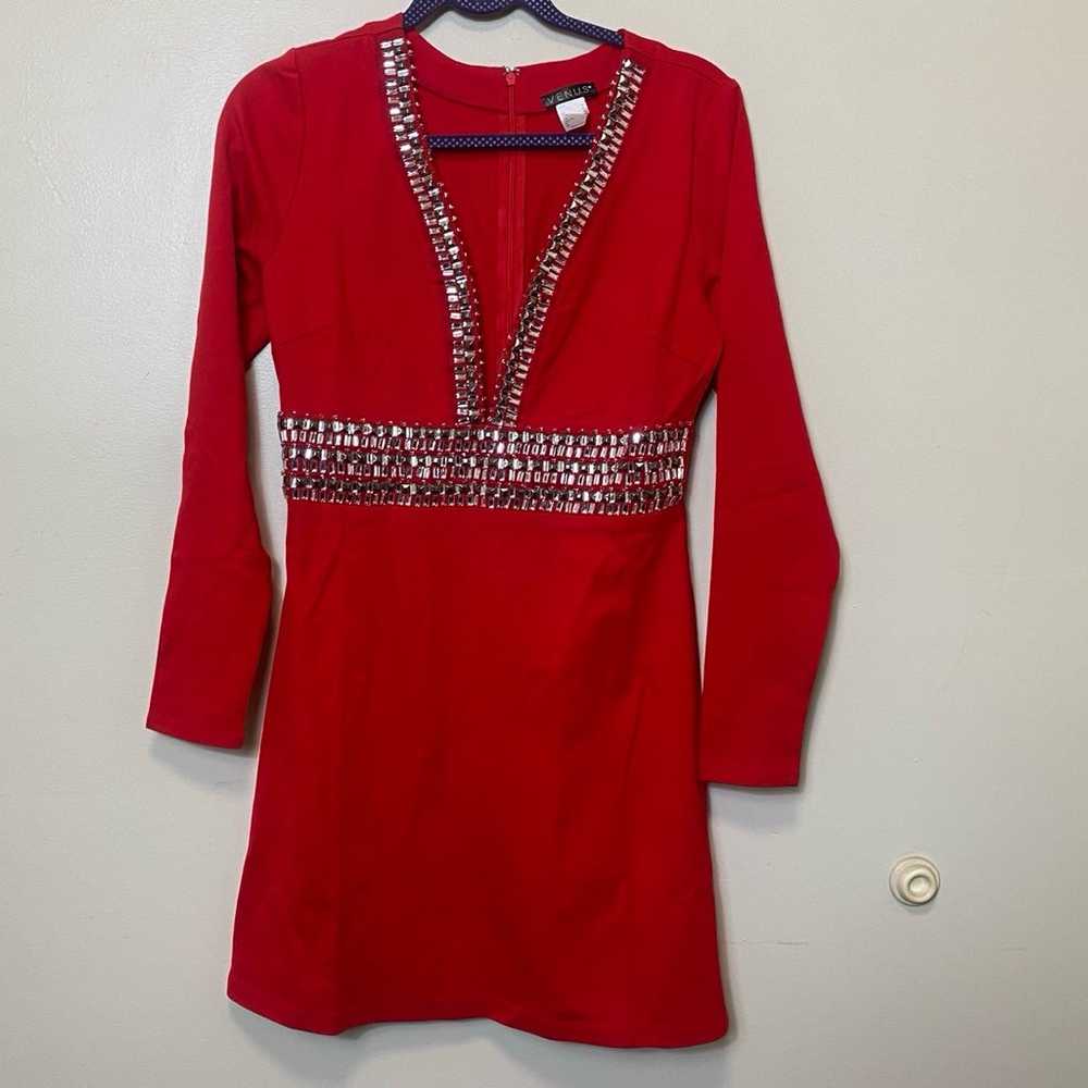 Venus Long Sleeve Jeweled Dress. Red. Size 10. NW… - image 1