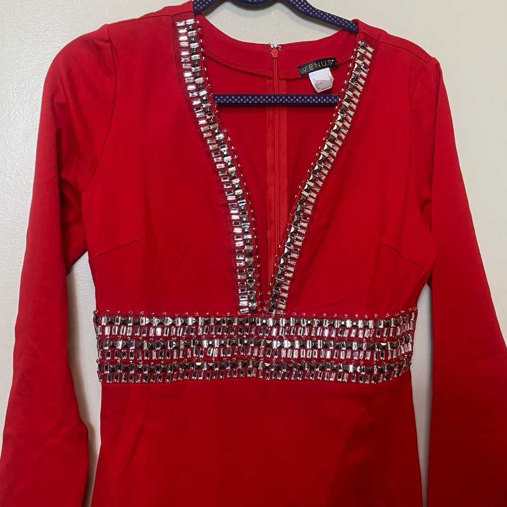 Venus Long Sleeve Jeweled Dress. Red. Size 10. NW… - image 3