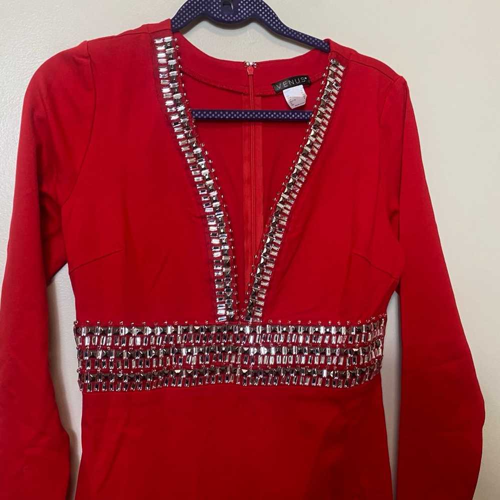 Venus Long Sleeve Jeweled Dress. Red. Size 10. NW… - image 4