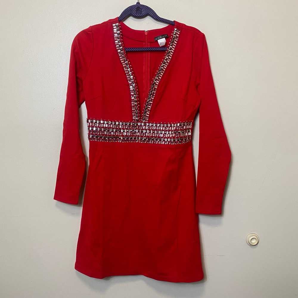 Venus Long Sleeve Jeweled Dress. Red. Size 10. NW… - image 5