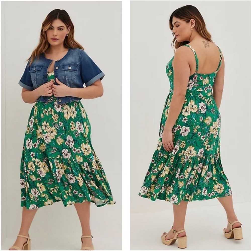 Torrid TIERED MIDI DRESS - SUPER SOFT FLORAL GREE… - image 1