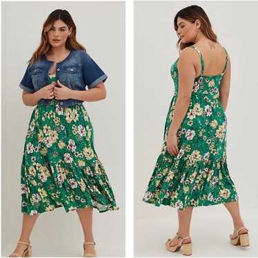 Torrid TIERED MIDI DRESS - SUPER SOFT FLORAL GREE… - image 1