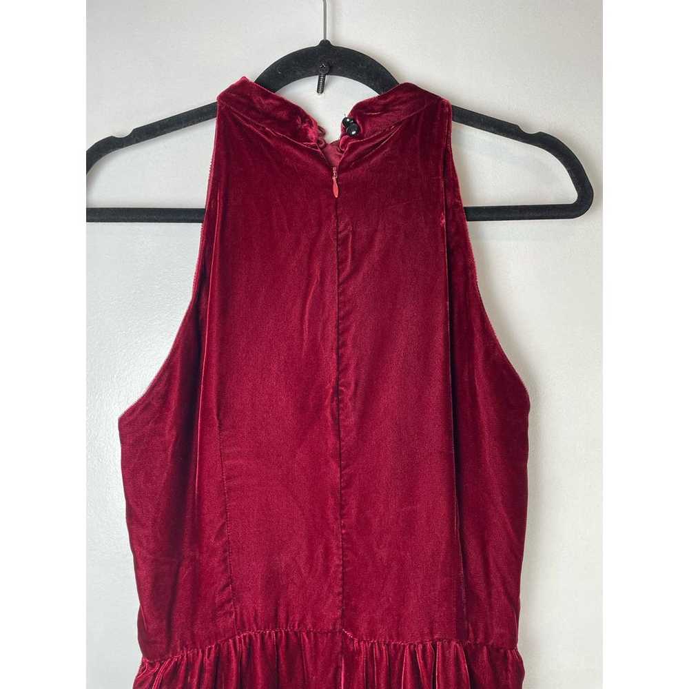 Vintage women’s red velvet midi dress sleeveless … - image 6