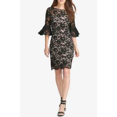 DKNY Black Lace Bell Sleeve Sheath Dress - image 1