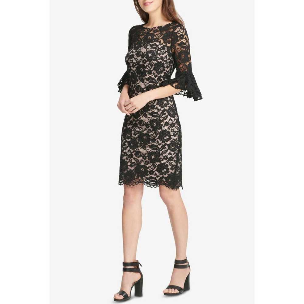 DKNY Black Lace Bell Sleeve Sheath Dress - image 2