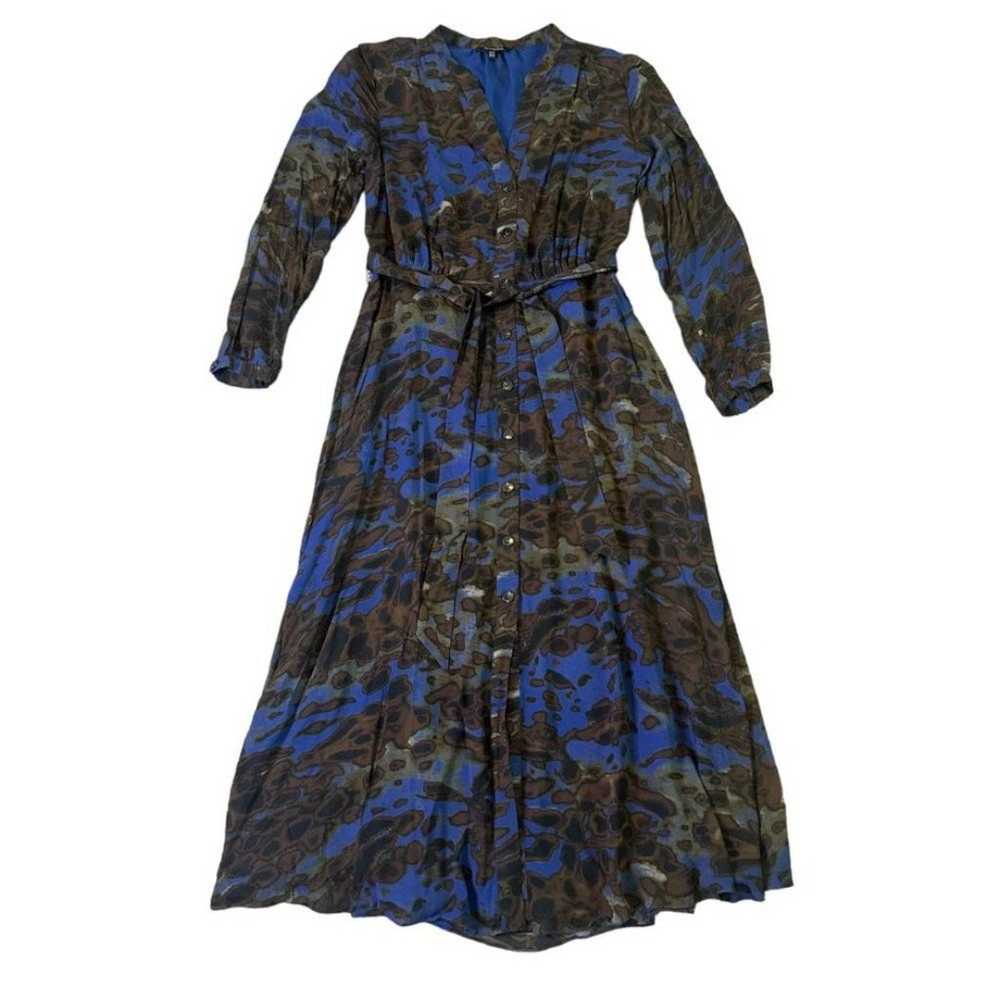 Massimo Dutti Blue Brown Print Maxi Dress w/ Belt… - image 1