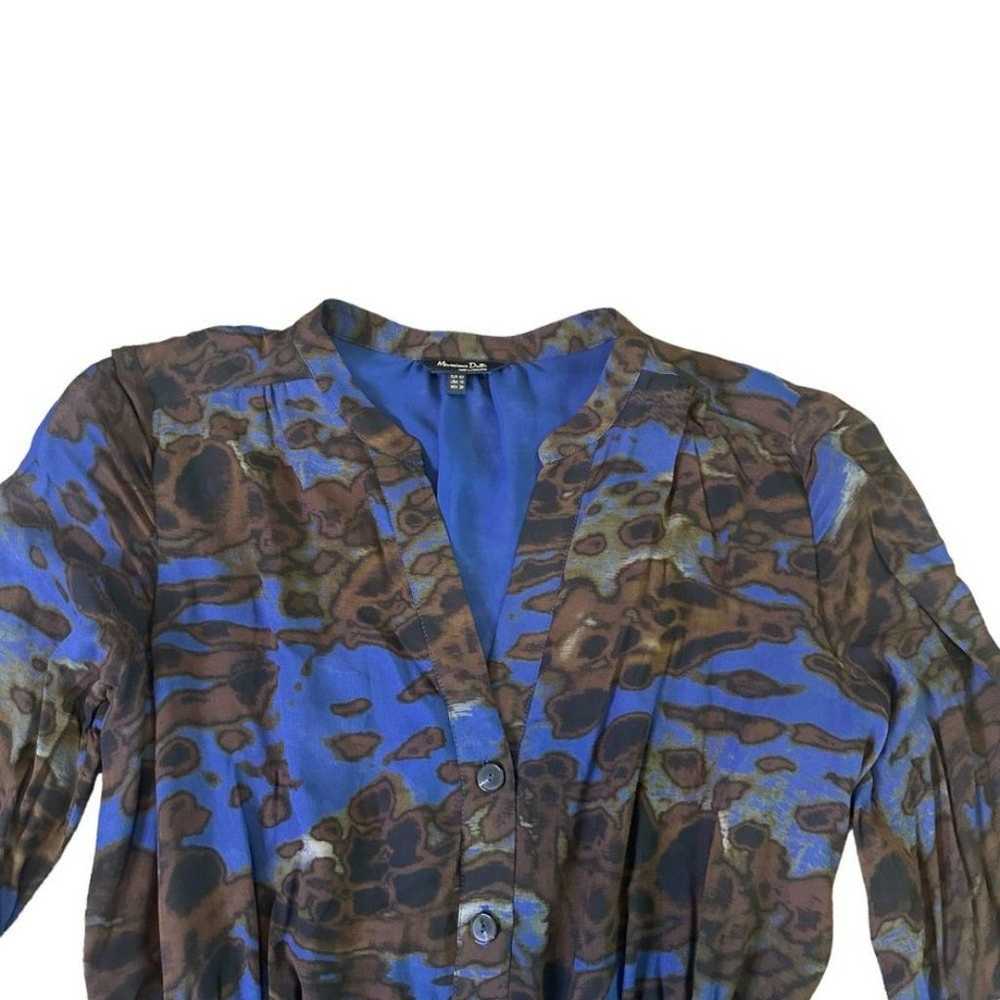 Massimo Dutti Blue Brown Print Maxi Dress w/ Belt… - image 3