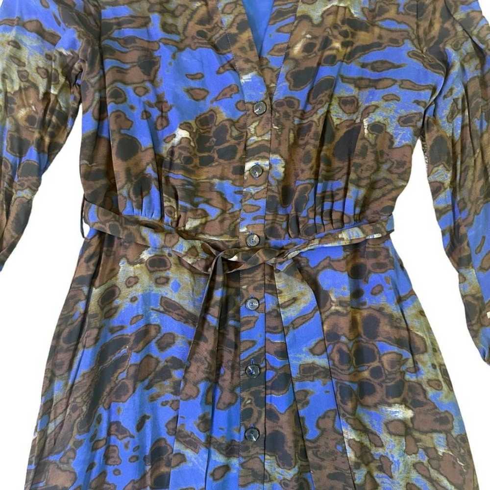 Massimo Dutti Blue Brown Print Maxi Dress w/ Belt… - image 4