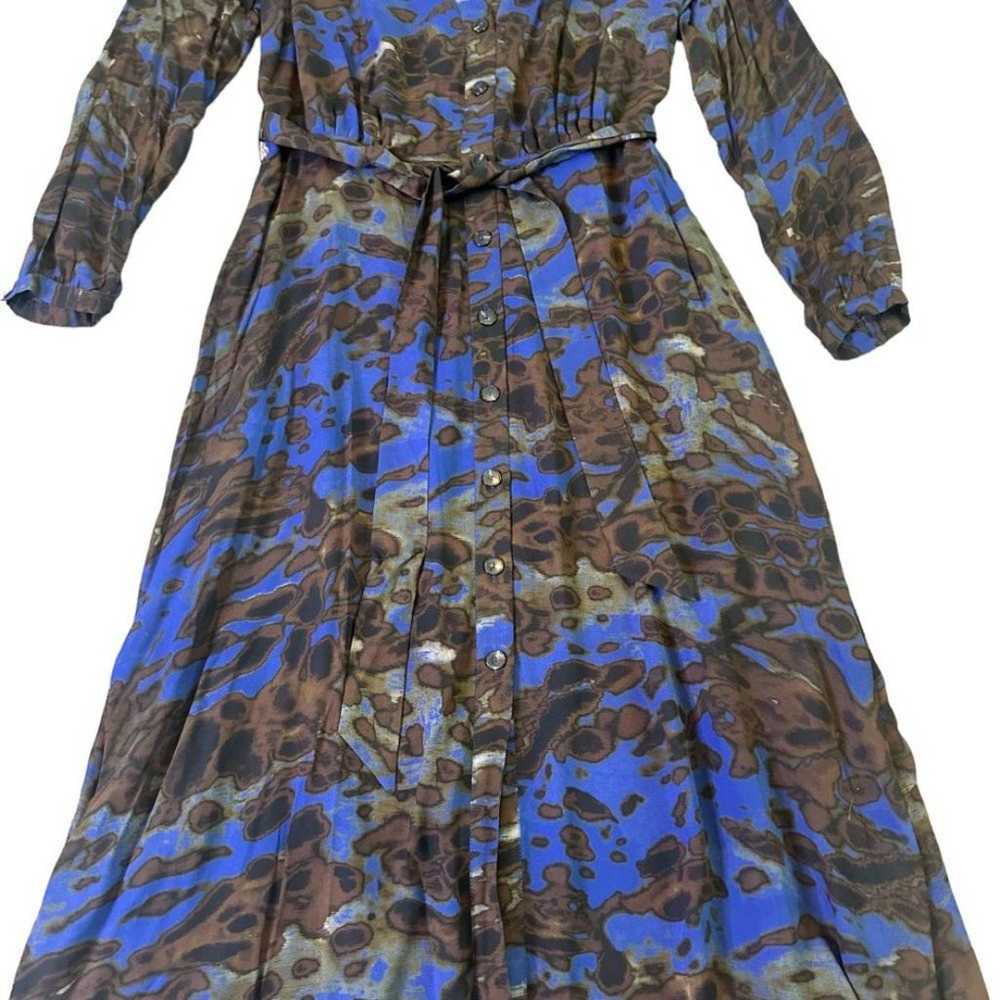 Massimo Dutti Blue Brown Print Maxi Dress w/ Belt… - image 7