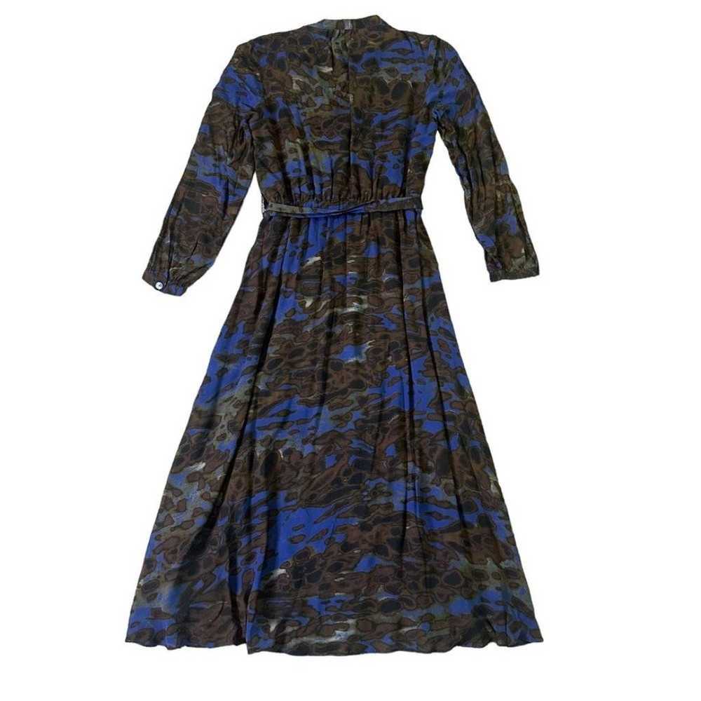 Massimo Dutti Blue Brown Print Maxi Dress w/ Belt… - image 9