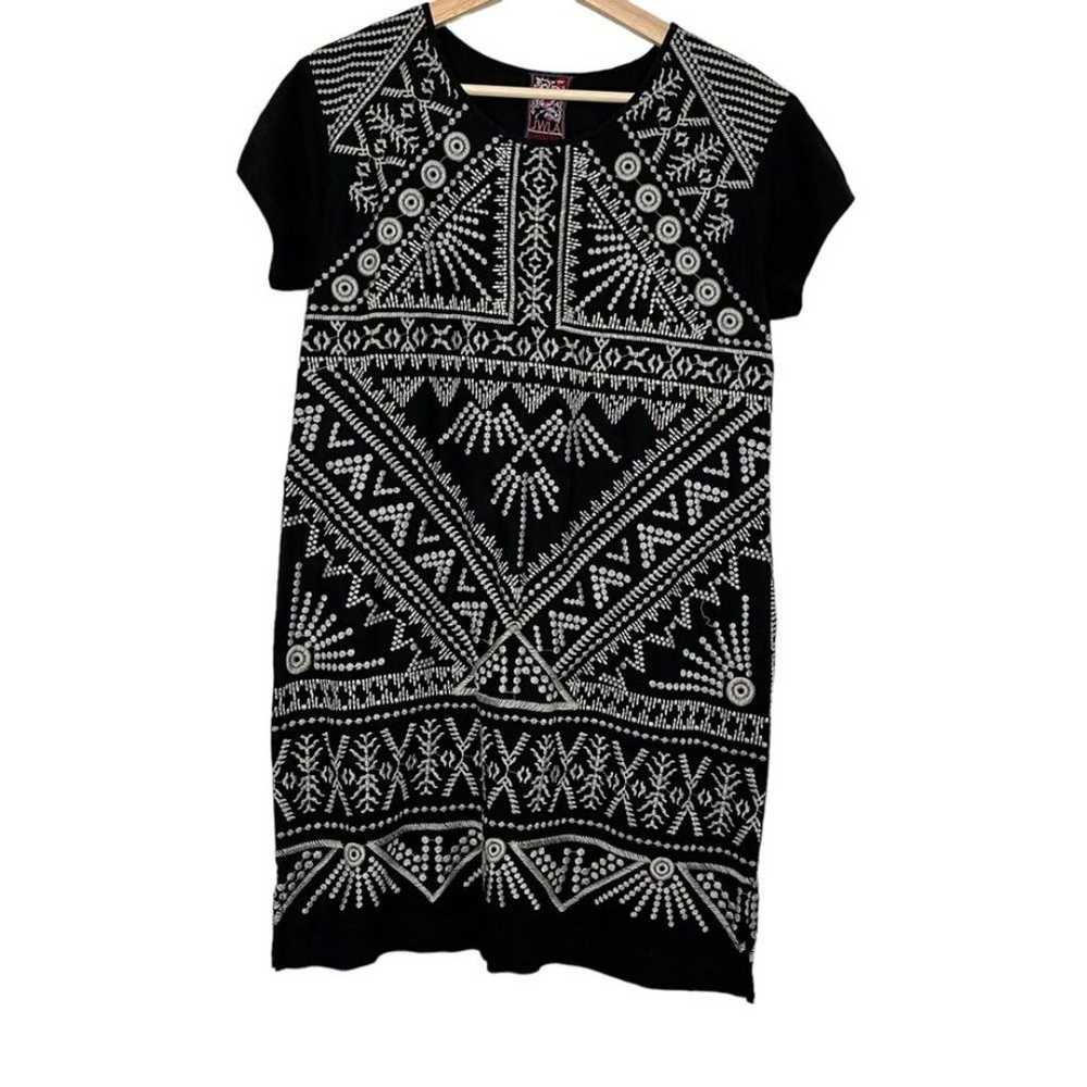 Johnny Was Black White Embroidered Tunic Linen Dr… - image 1