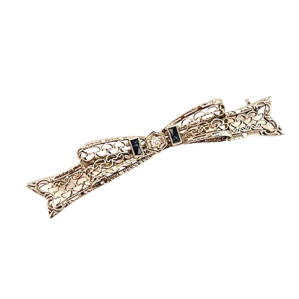 Art Deco Diamond and 14K White Gold Blue Bar Pin … - image 3