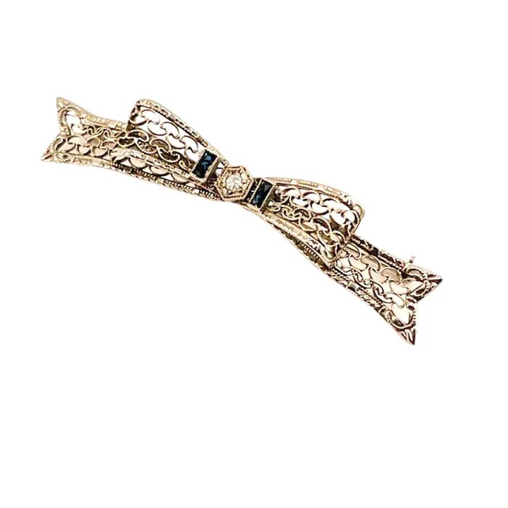 Art Deco Diamond and 14K White Gold Blue Bar Pin … - image 4