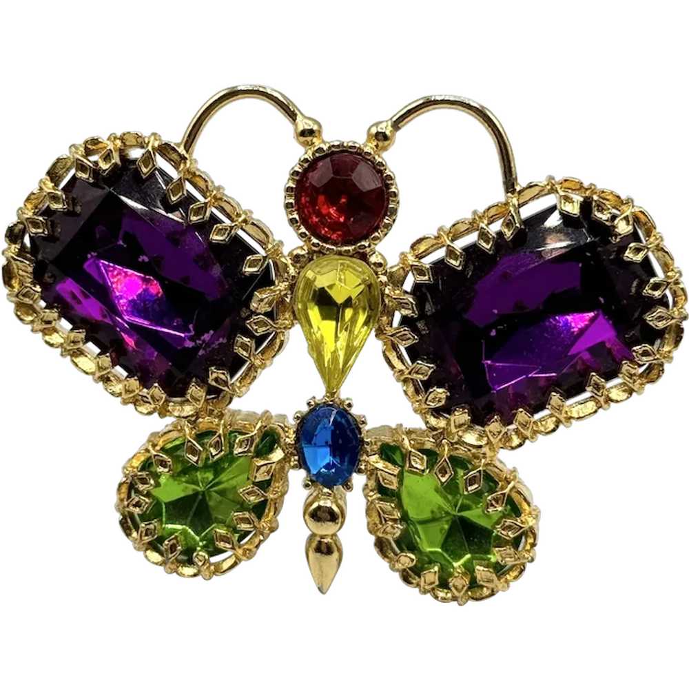 Vintage butterfly rhinestone brooch pin - image 1