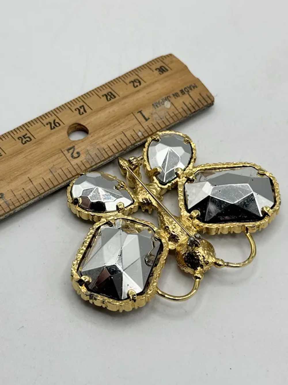 Vintage butterfly rhinestone brooch pin - image 2