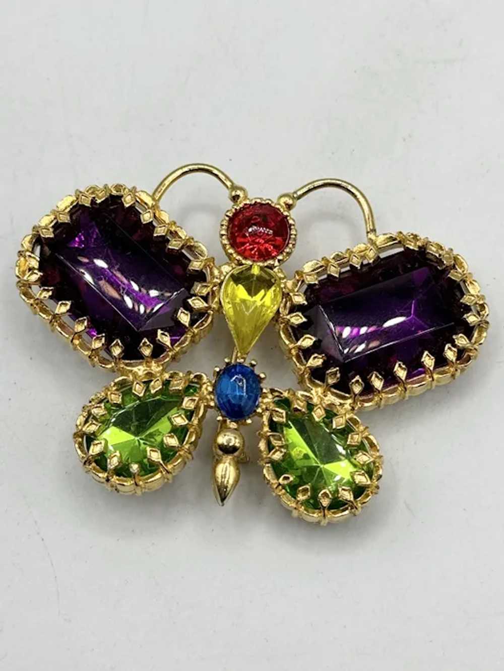 Vintage butterfly rhinestone brooch pin - image 3