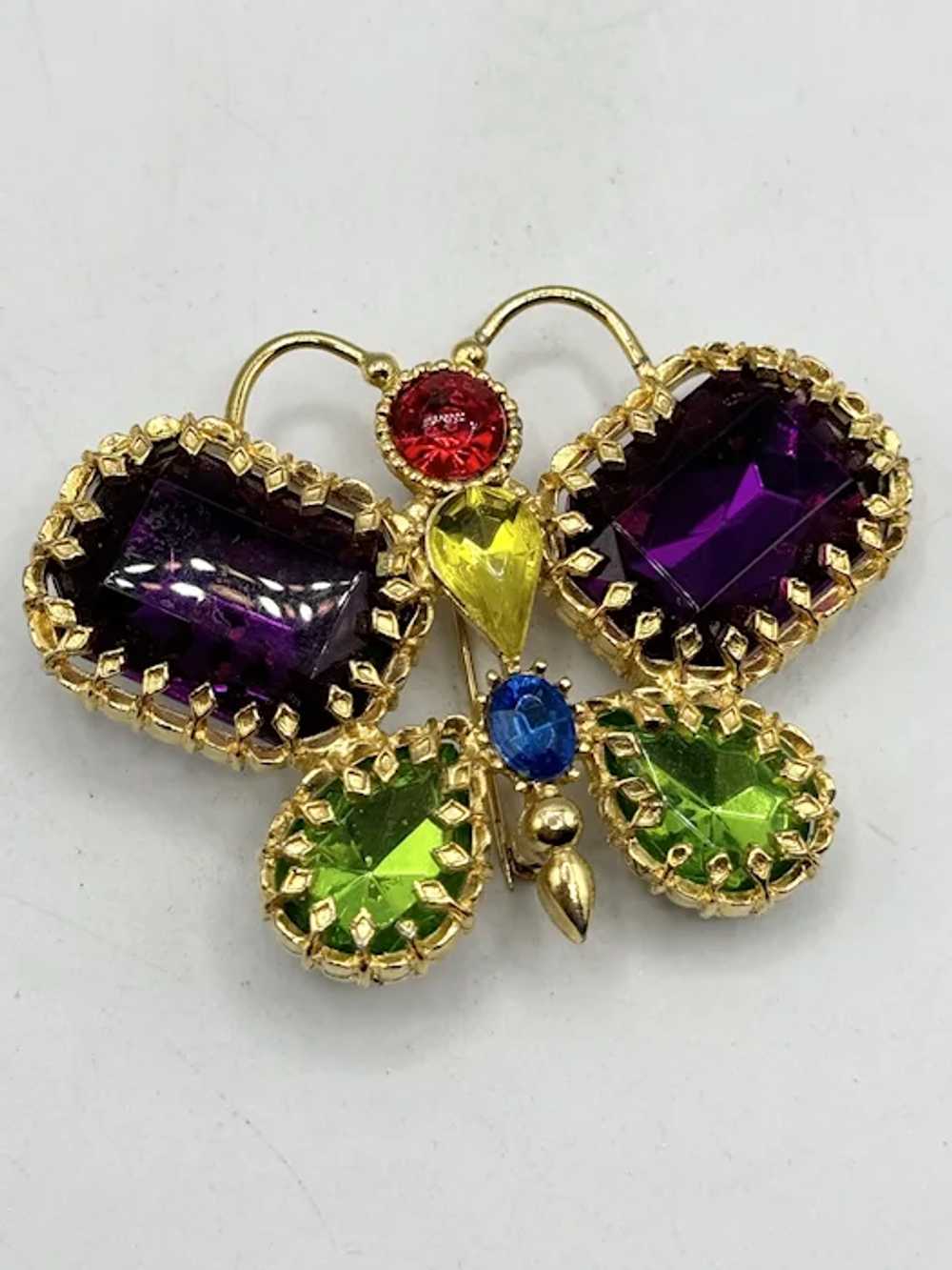 Vintage butterfly rhinestone brooch pin - image 5