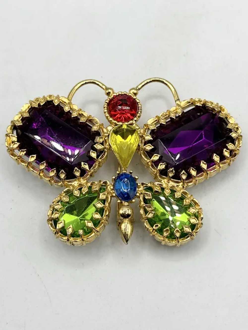 Vintage butterfly rhinestone brooch pin - image 6