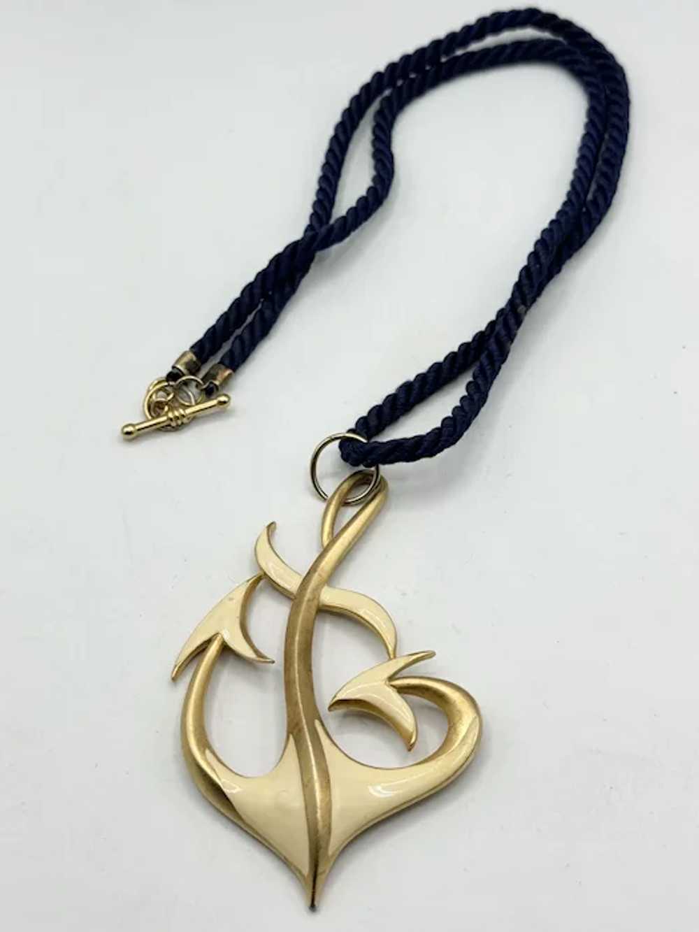 Vintage MJent Enamel Anchor Rope Necklace - image 3