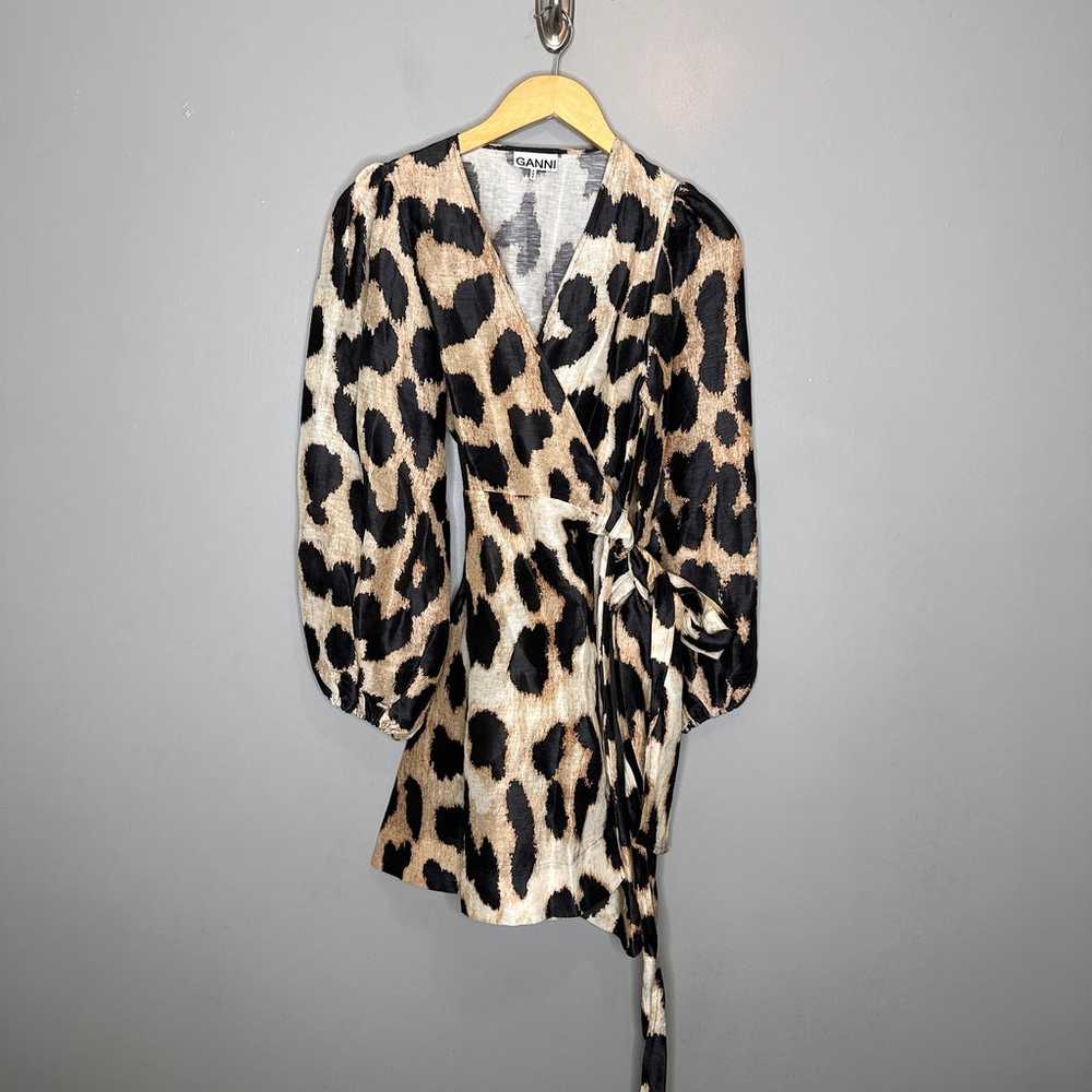 Ganni Silk Linen wrap dress in maxi leopard - image 1