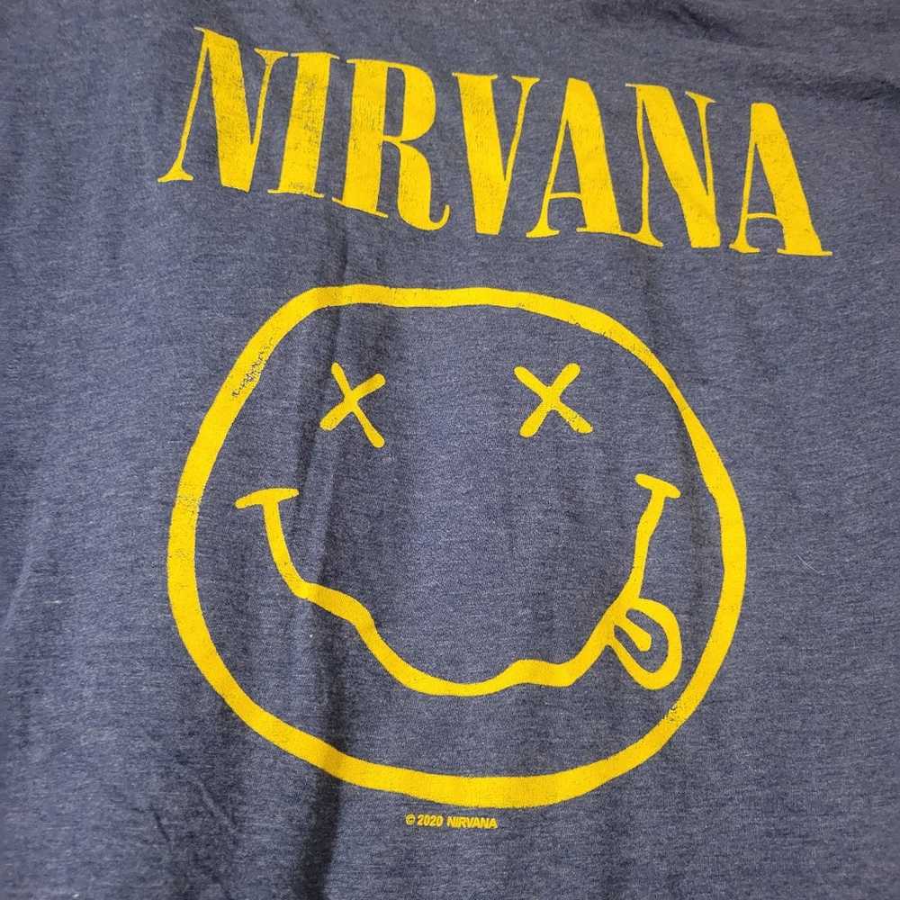 Nirvana Band Tee Smiley Face t-shirt blue 2XL Roc… - image 2