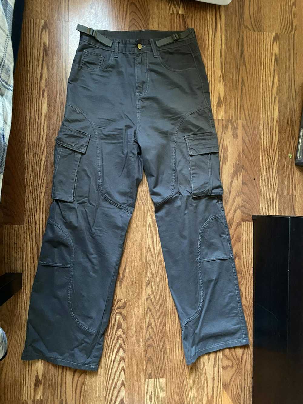 Japanese Brand Dark Grey Flared Cargo Pants - image 2