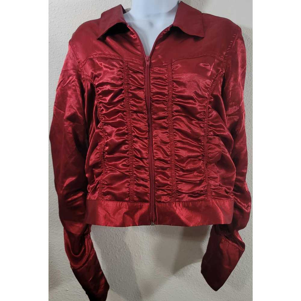Other Overdrive Red Satin Ruched Full Zip Collard… - image 1