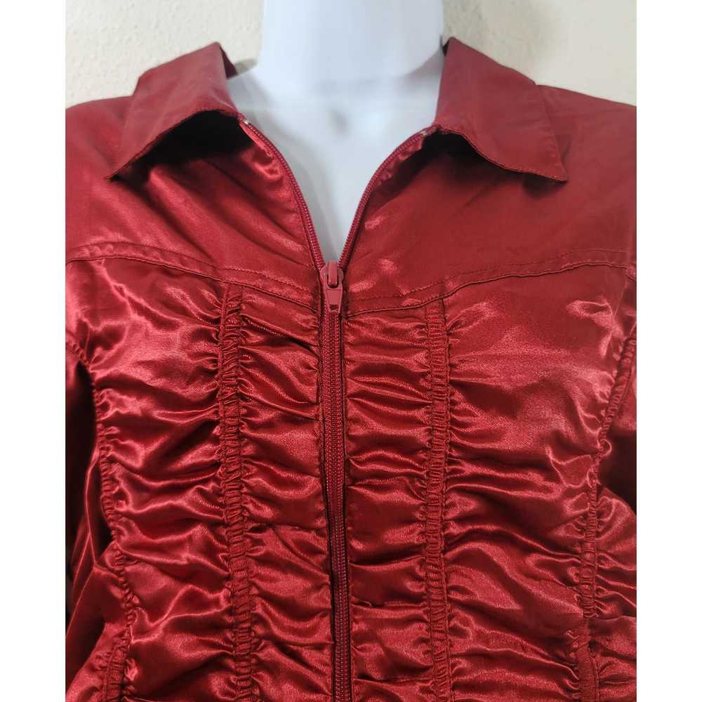 Other Overdrive Red Satin Ruched Full Zip Collard… - image 5