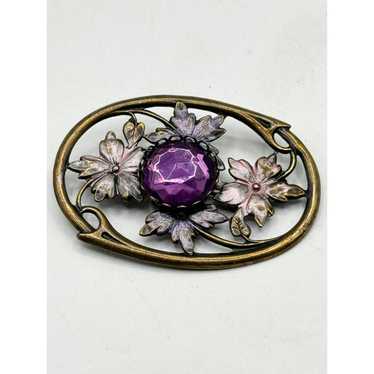 Vintage Vintage enamel flower purple rhinestone b… - image 1