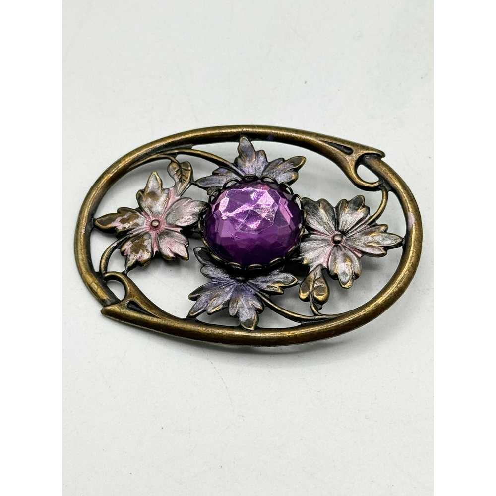 Vintage Vintage enamel flower purple rhinestone b… - image 2