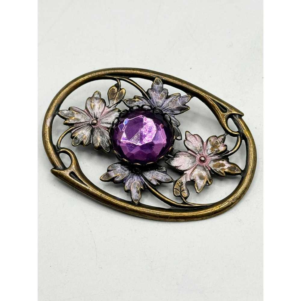 Vintage Vintage enamel flower purple rhinestone b… - image 3