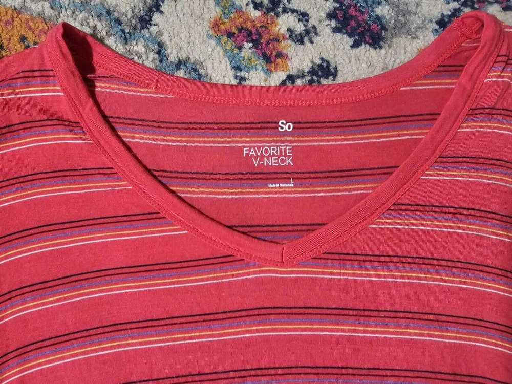 Designer SO favorite v-neck red striped LARGE SEE… - image 3