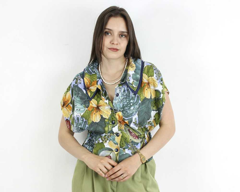 Other × Vintage Cropped Blouse Button Up Shirt Sh… - image 1