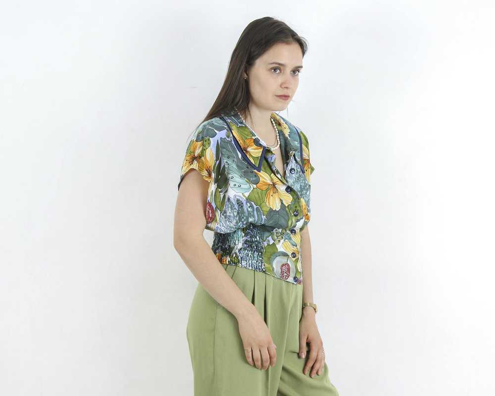 Other × Vintage Cropped Blouse Button Up Shirt Sh… - image 4