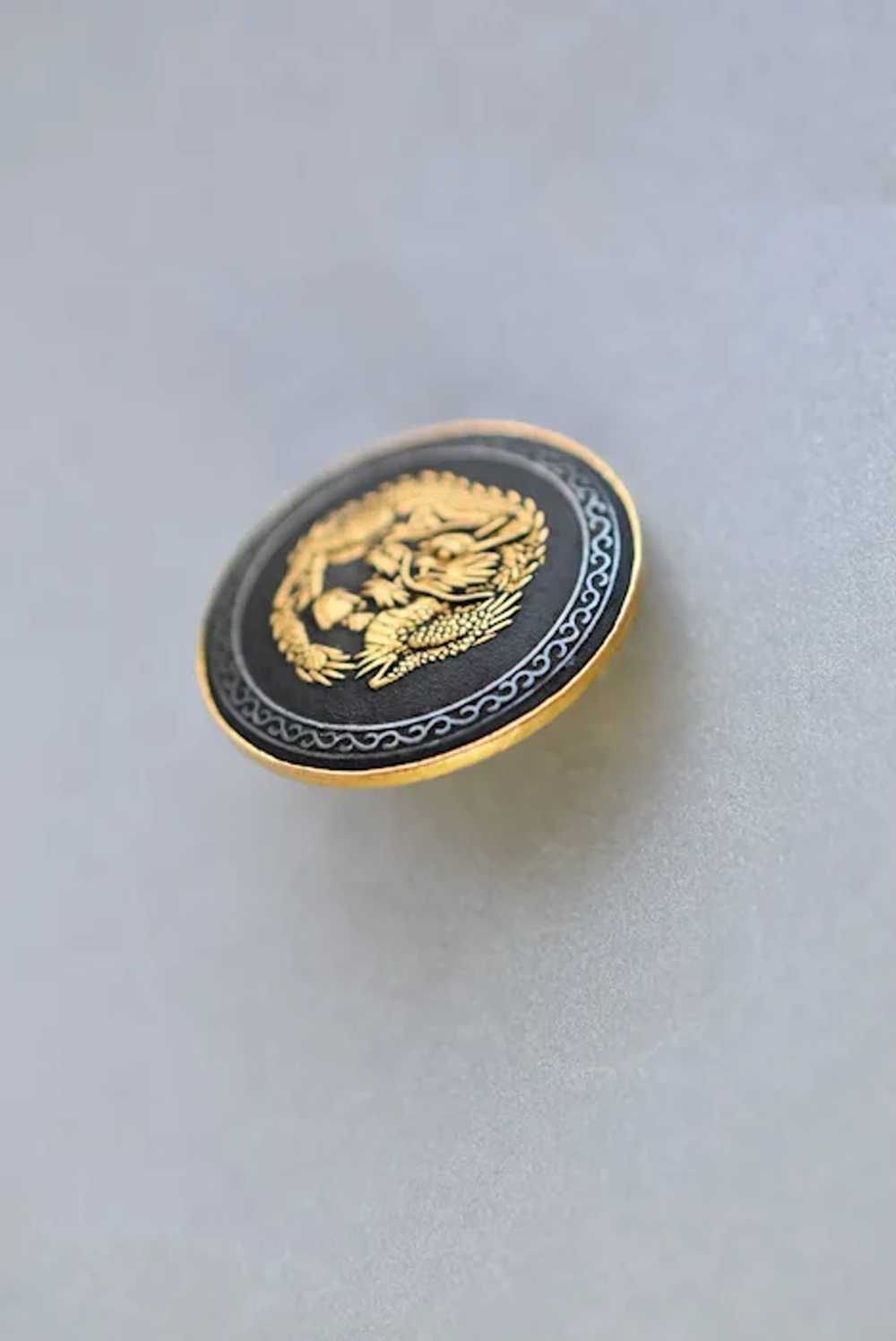 Vintage Japanese Damascene Gold Plated Dragon Bro… - image 2