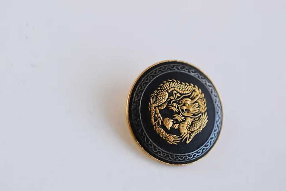 Vintage Japanese Damascene Gold Plated Dragon Bro… - image 4